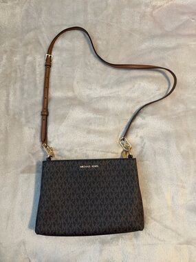 Michael Kors Black Brown MK Logo Crossbody Bag